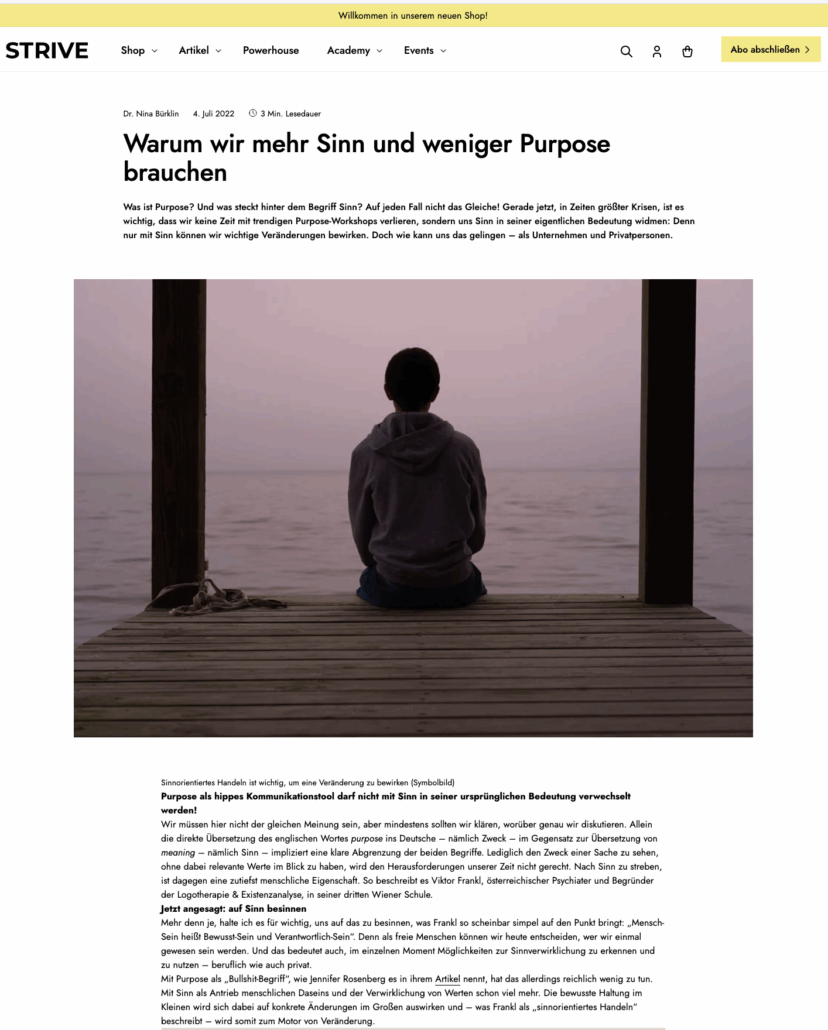 Warum wir mehr Sinn und weniger Purpose brauchen (Gastbeitrag STRIVE)